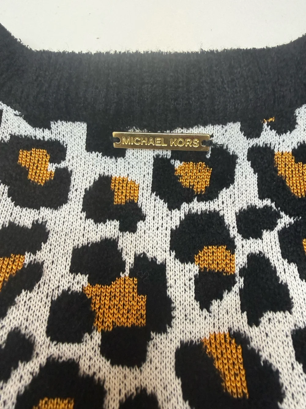 Michael Kors Leopard Print Short knit Sleeve Top - Black, Tan